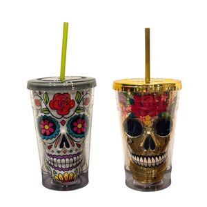 2x Day of The Dead Sugar Skull Insulated Tumbler 18oz.